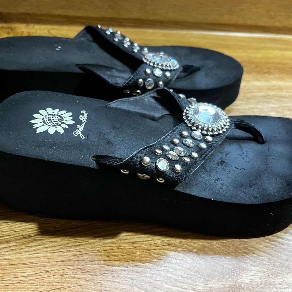 Yellow box flip flops